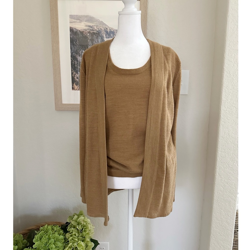 Coldwater Creek Tan Tank Cardigan Set Merino Blend